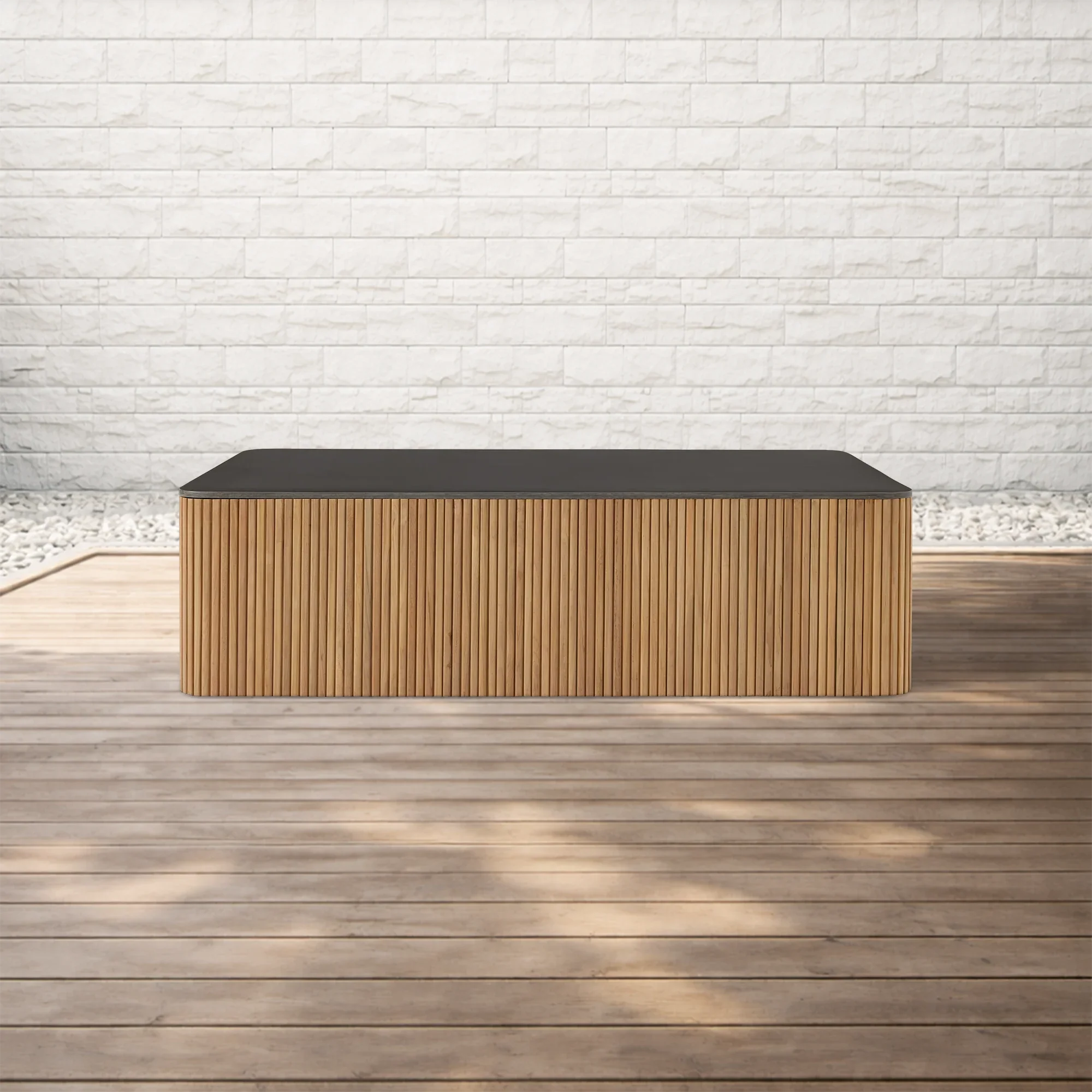 Pompeii Outdoor Coffee Table with Charcoal Concrete Top Reeded Base Center Tea Table