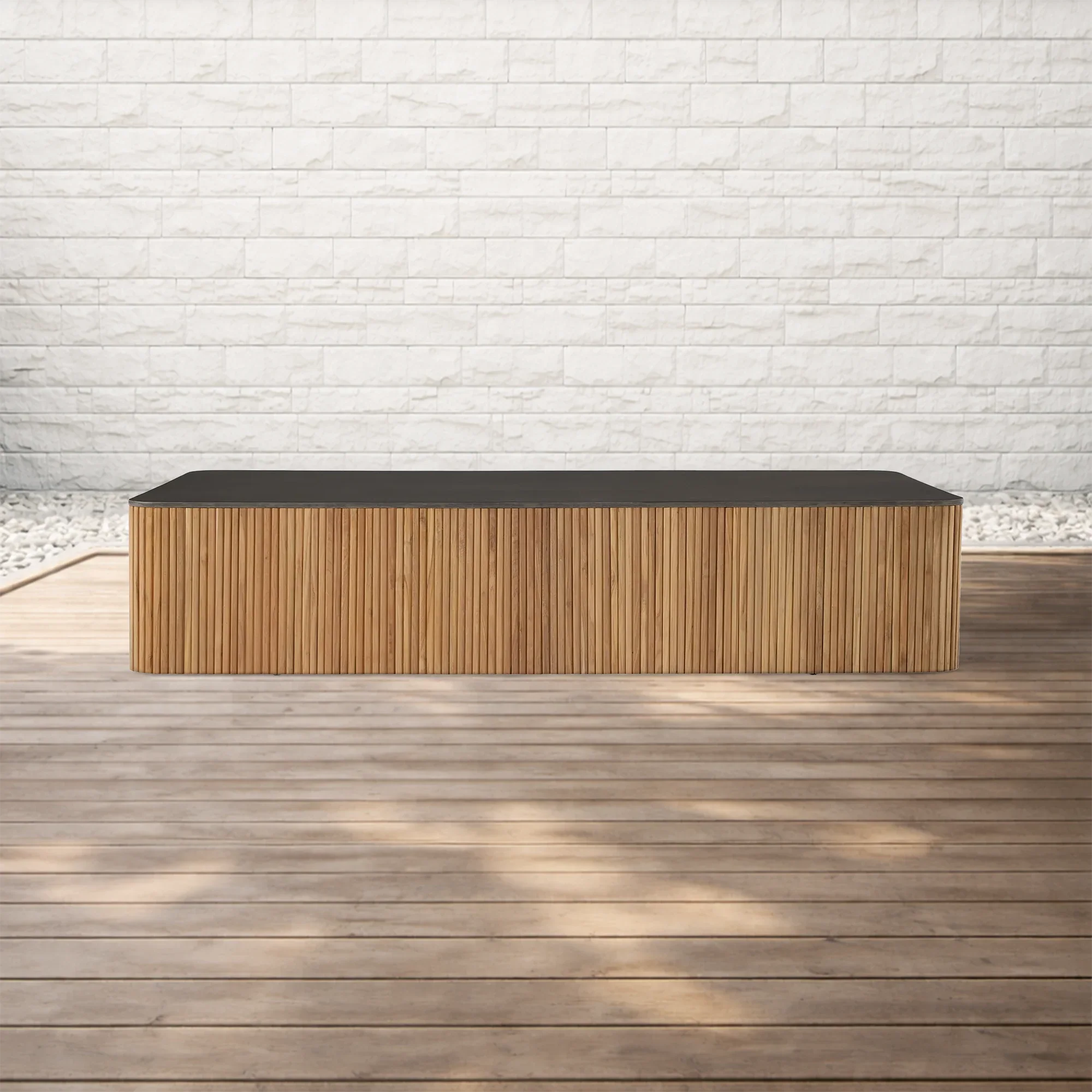 Pompeii Outdoor Coffee Table with Charcoal Concrete Top Reeded Base Center Tea Table