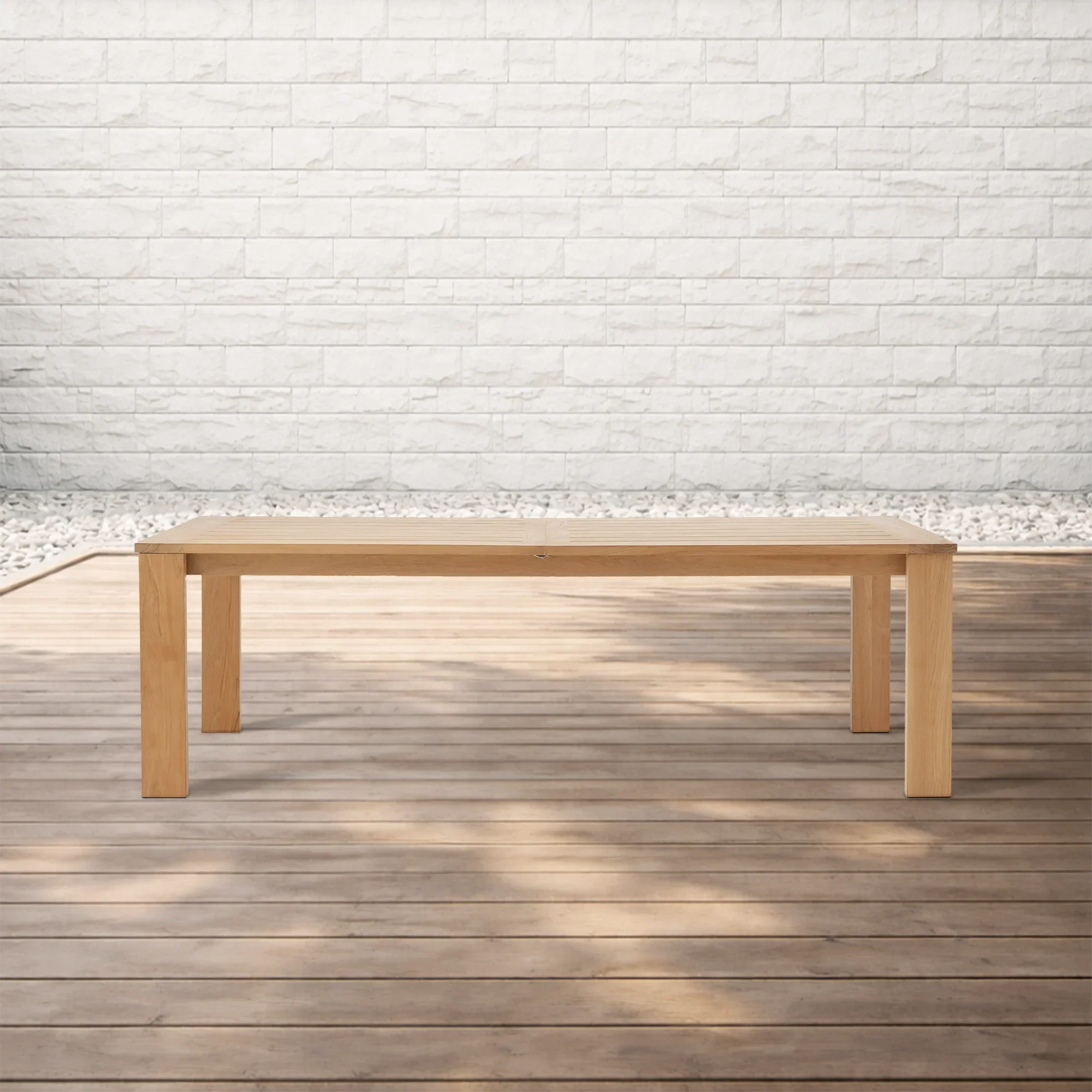 Bal Harbour Modern Slatted Teak Outdoor Extension Dining Table in Natural