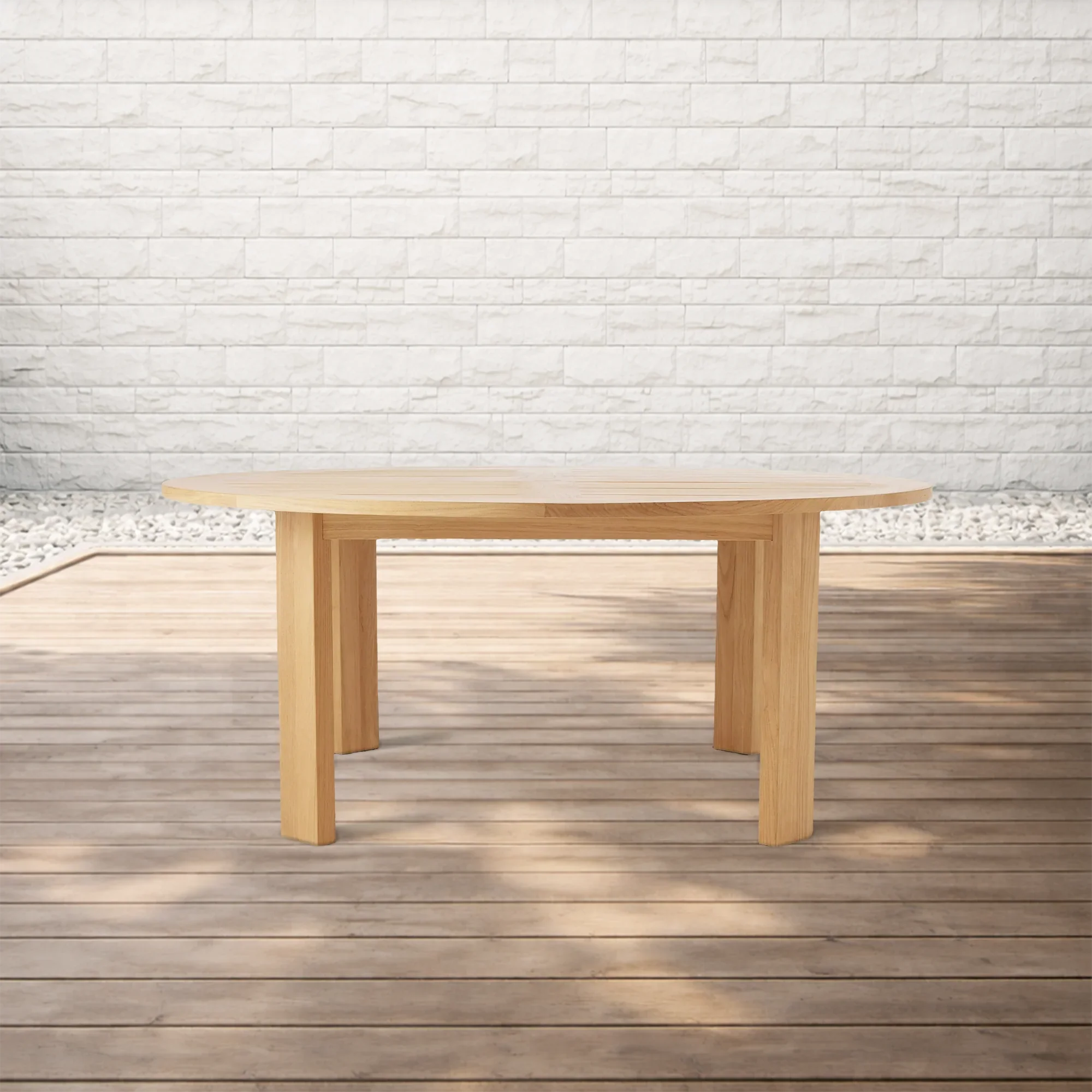 Bal Harbour Slatted Teak Round Outdoor Dining Table in Natural