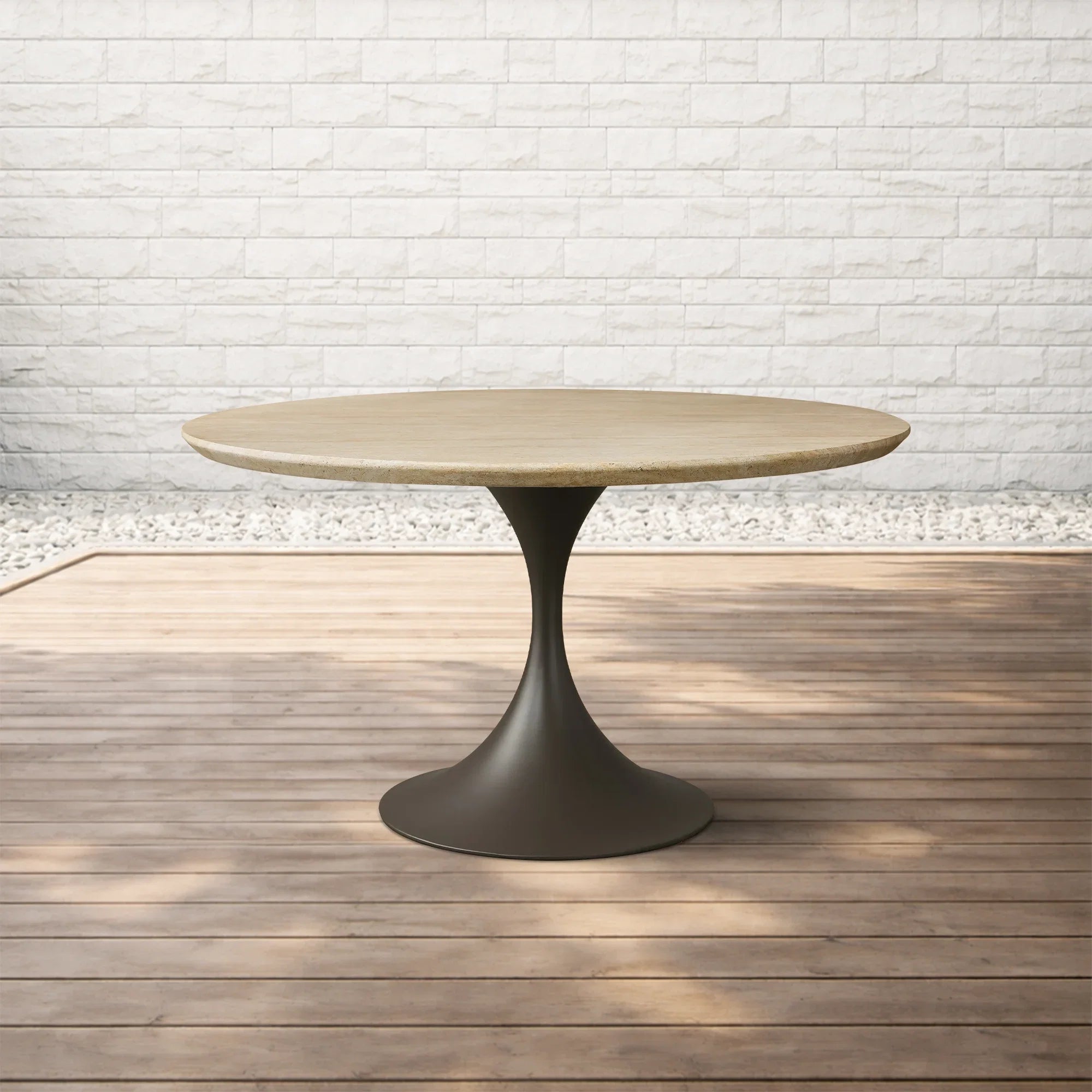 Outdoor Round Dining Table with Stone Top Launette Base