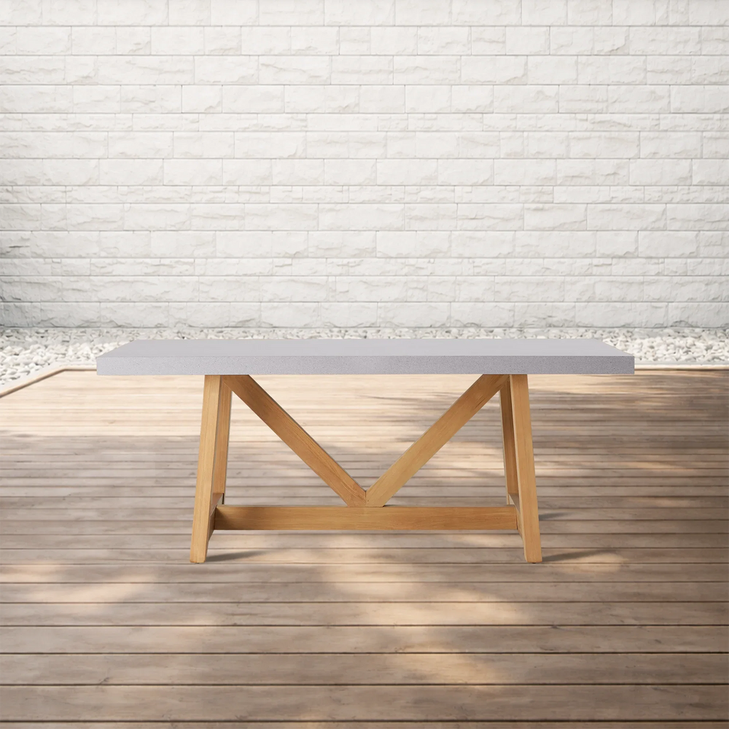 Outdoor Dining Table with Stone Top French Beam Base Patio Dining Table