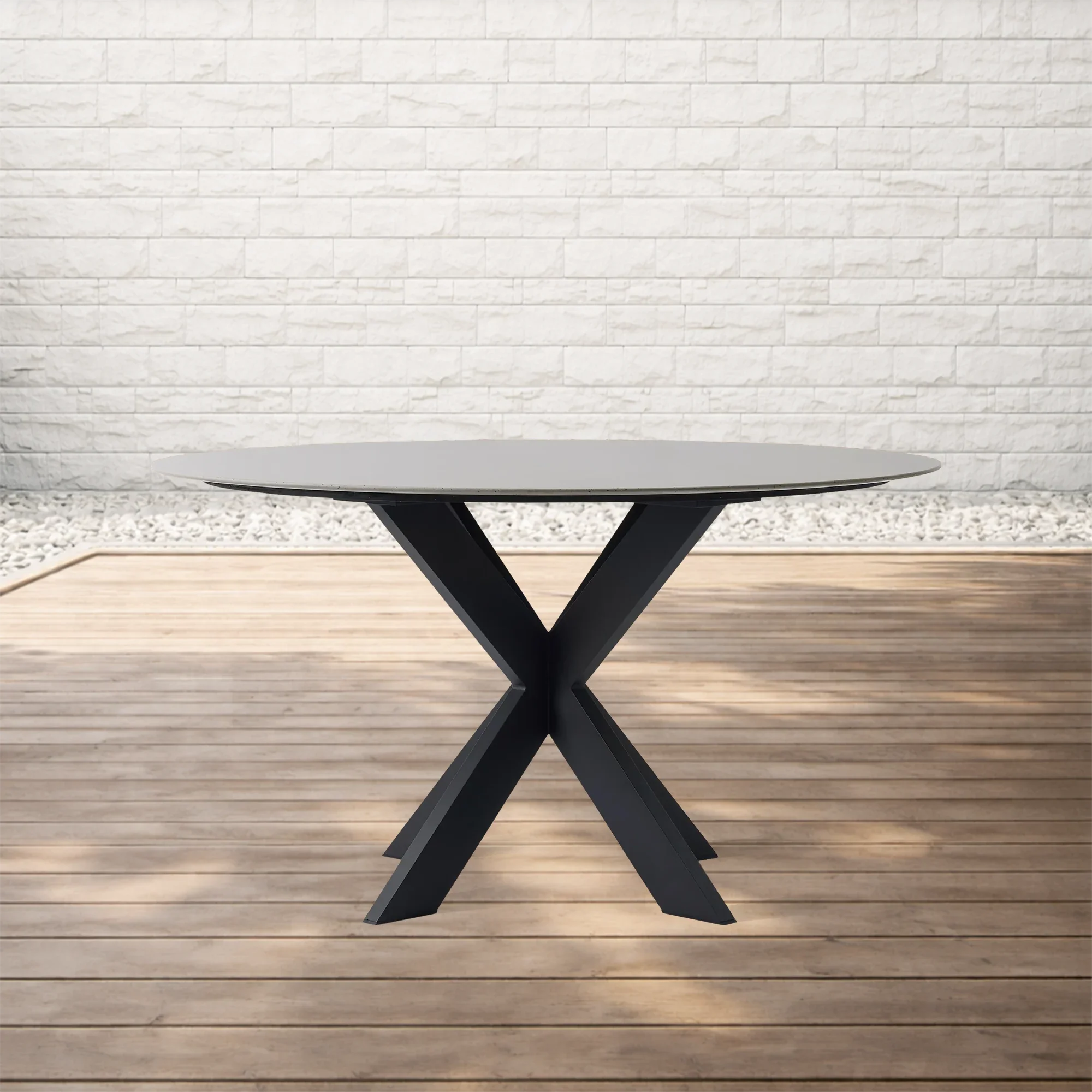 Outdoor Round Dining Table with Stone Top Apex X-Base