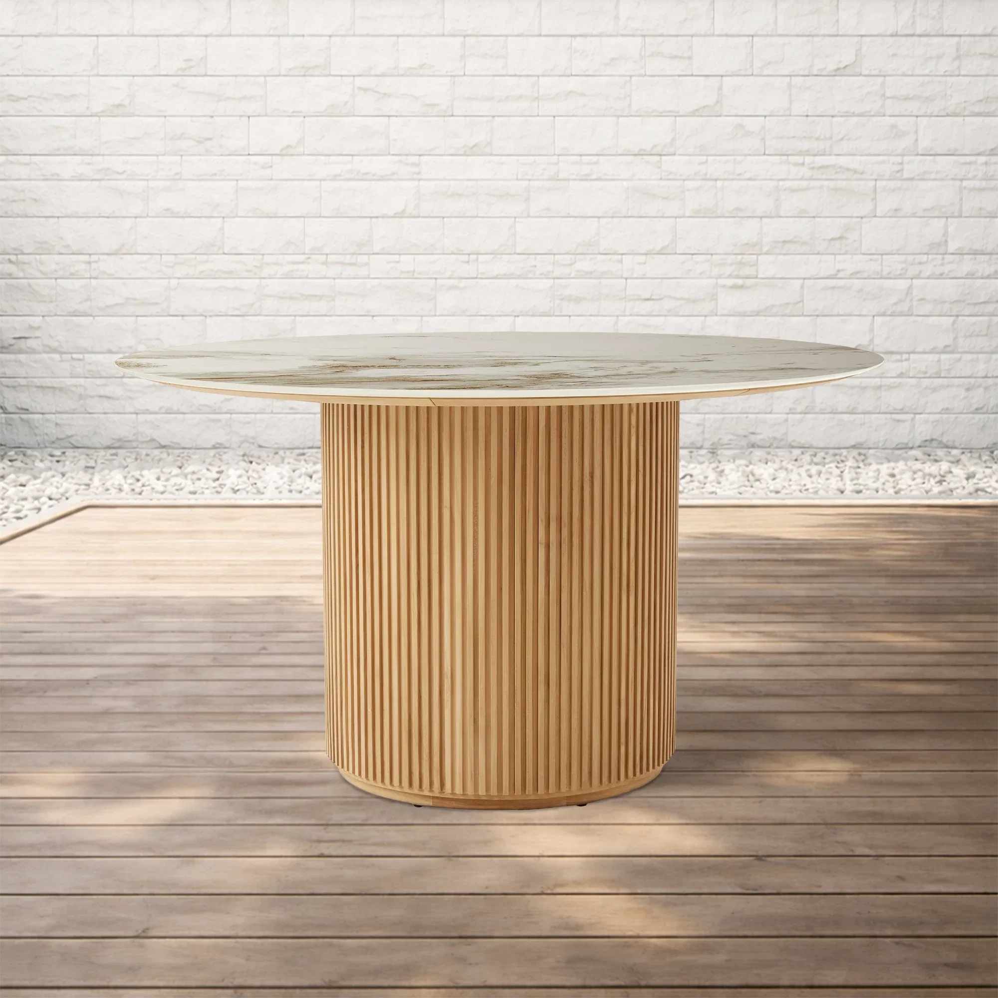 Beaumont Outdoor Teak Round Dining Table with Sintered Stone Top Grade-A Teak Base