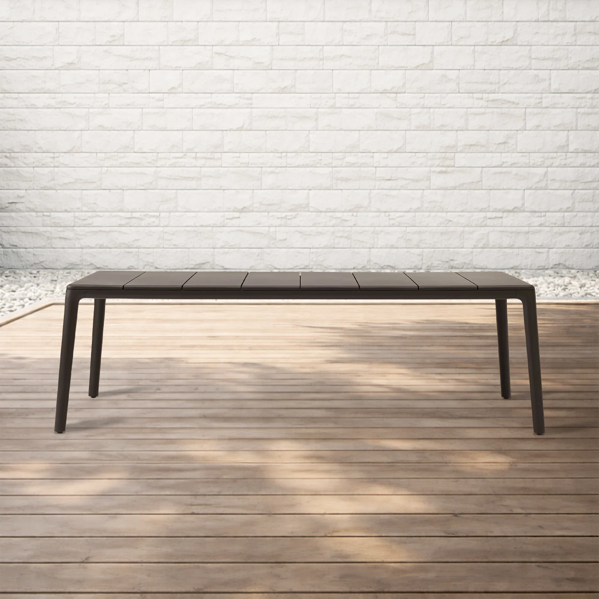Puglia Outdoor Aluminum Dining Table with Slatted Top Rectangular Modern Outdoor Dining Table