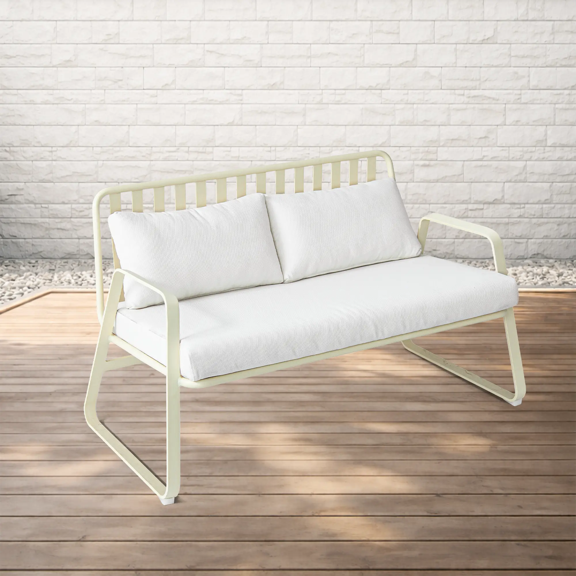 Striped Aluminum Outdoor Lounge Sofa with Water Repellent Cushions