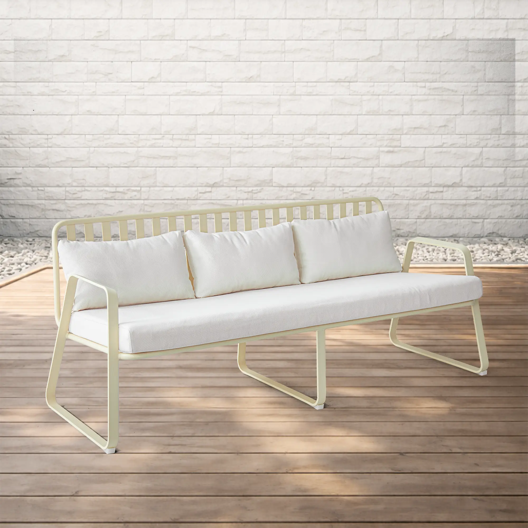 Striped Aluminum Outdoor Lounge Sofa with Water Repellent Cushions