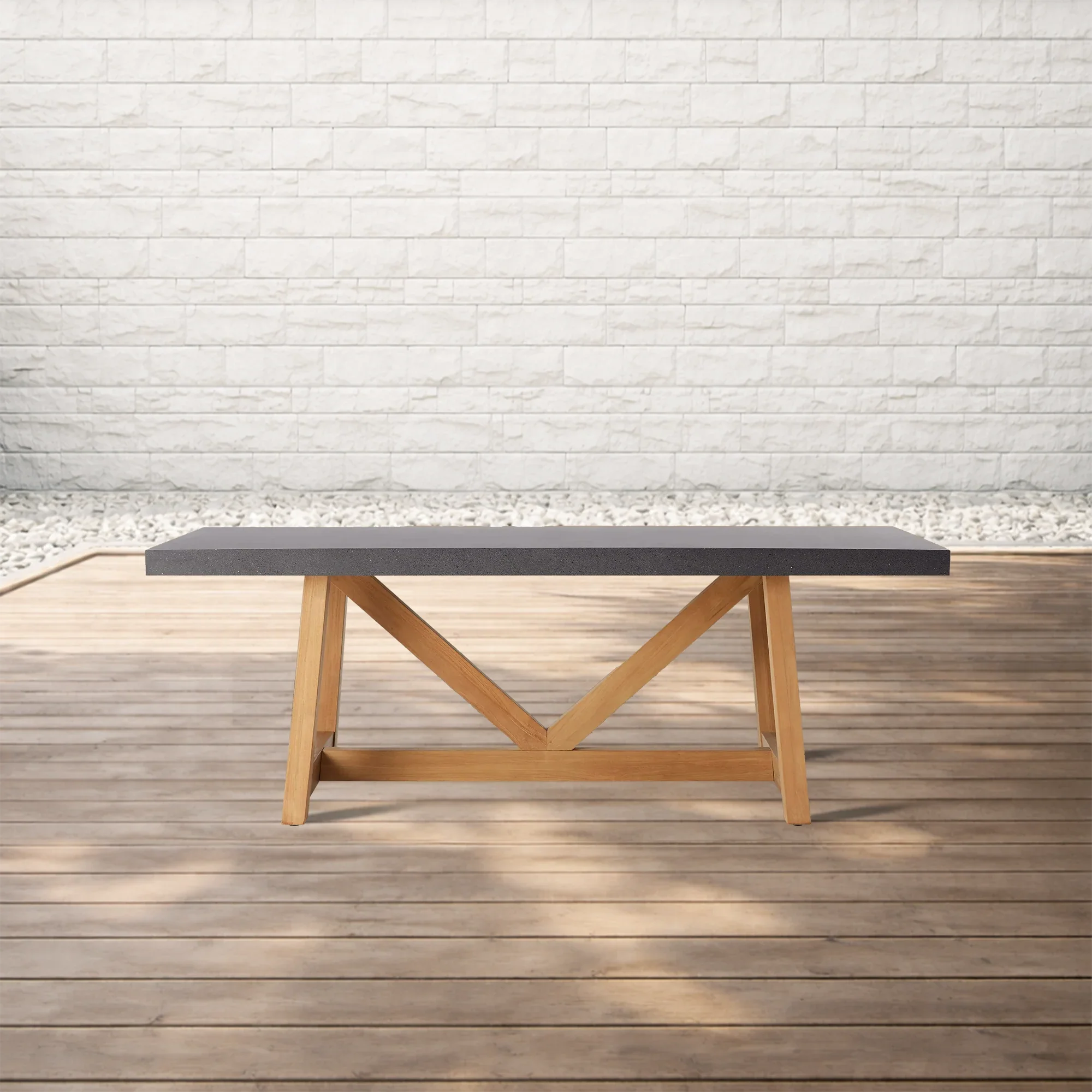 Outdoor Dining Table with Stone Top French Beam Base Patio Dining Table
