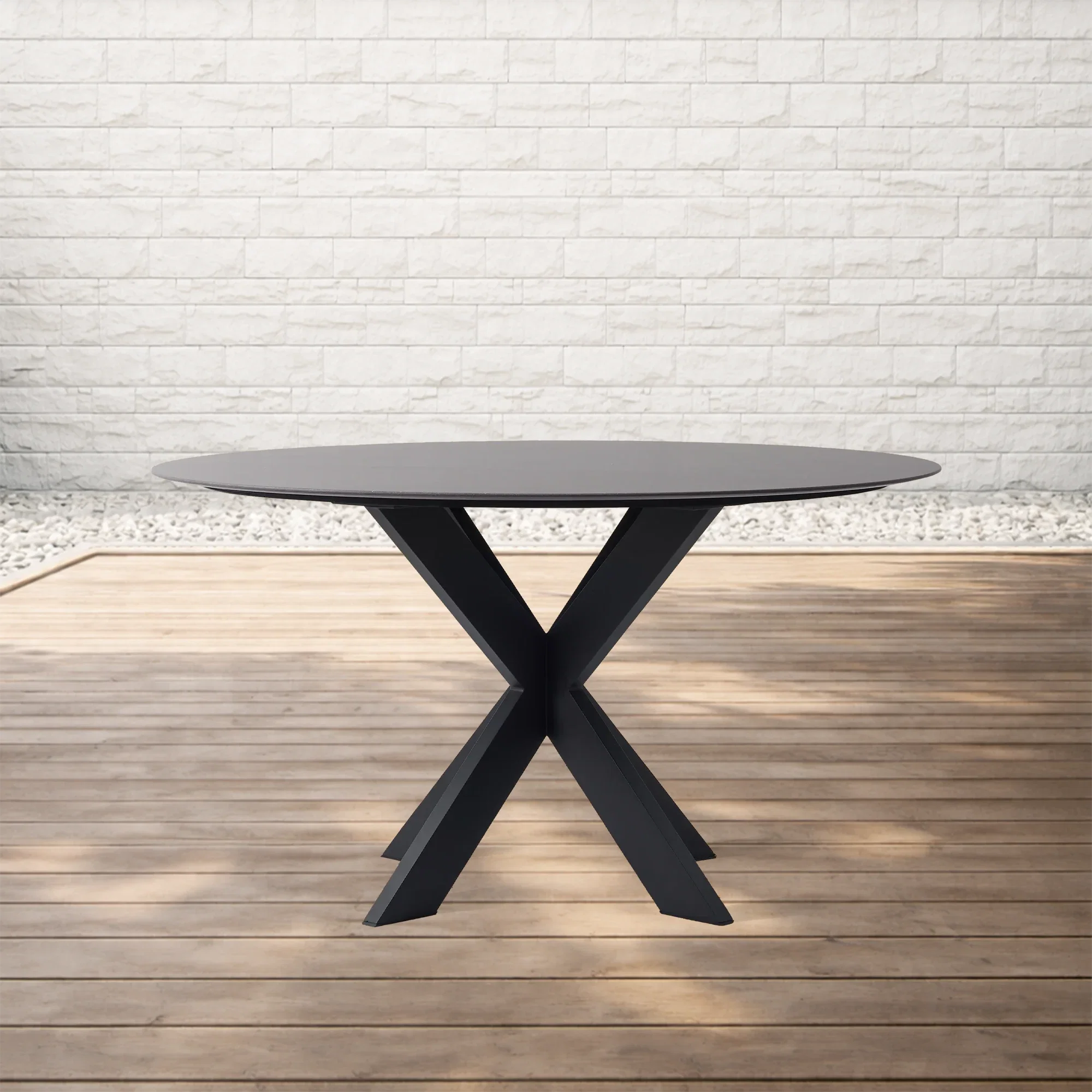 Outdoor Round Dining Table with Stone Top Apex X-Base