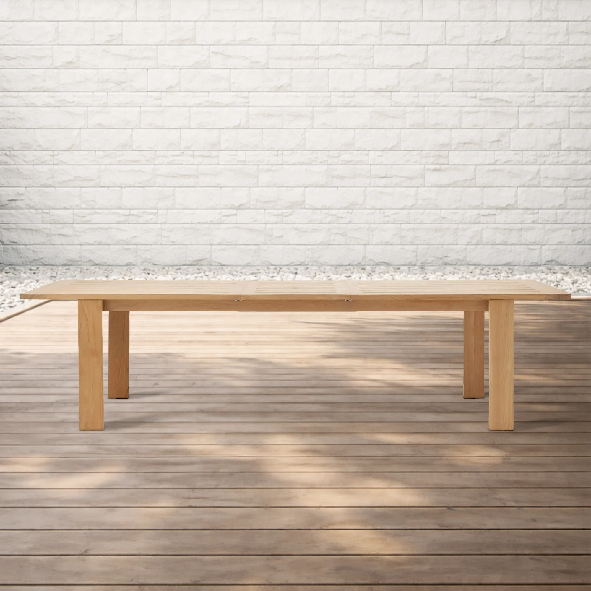 Bal Harbour Modern Slatted Teak Outdoor Extension Dining Table in Natural