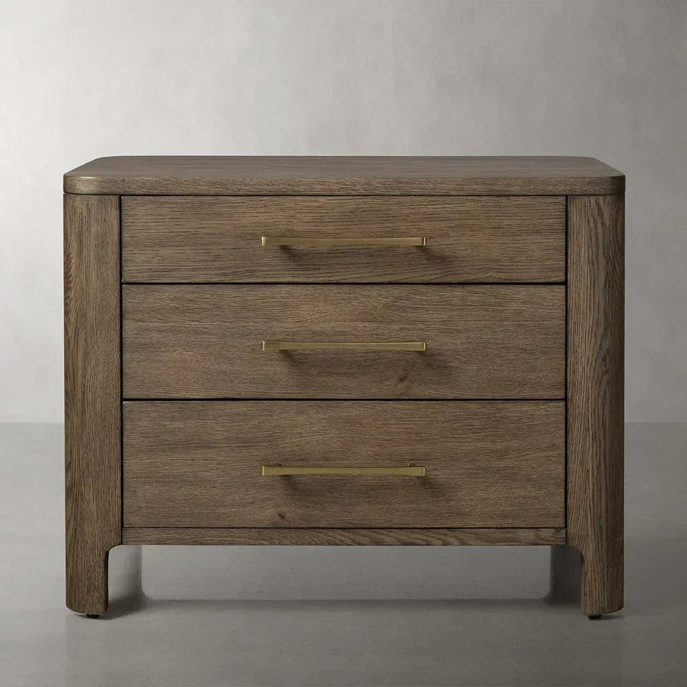 Calista Closed Oak Nightstand Two-Drawer Chest Wood Night Side Table Bedside