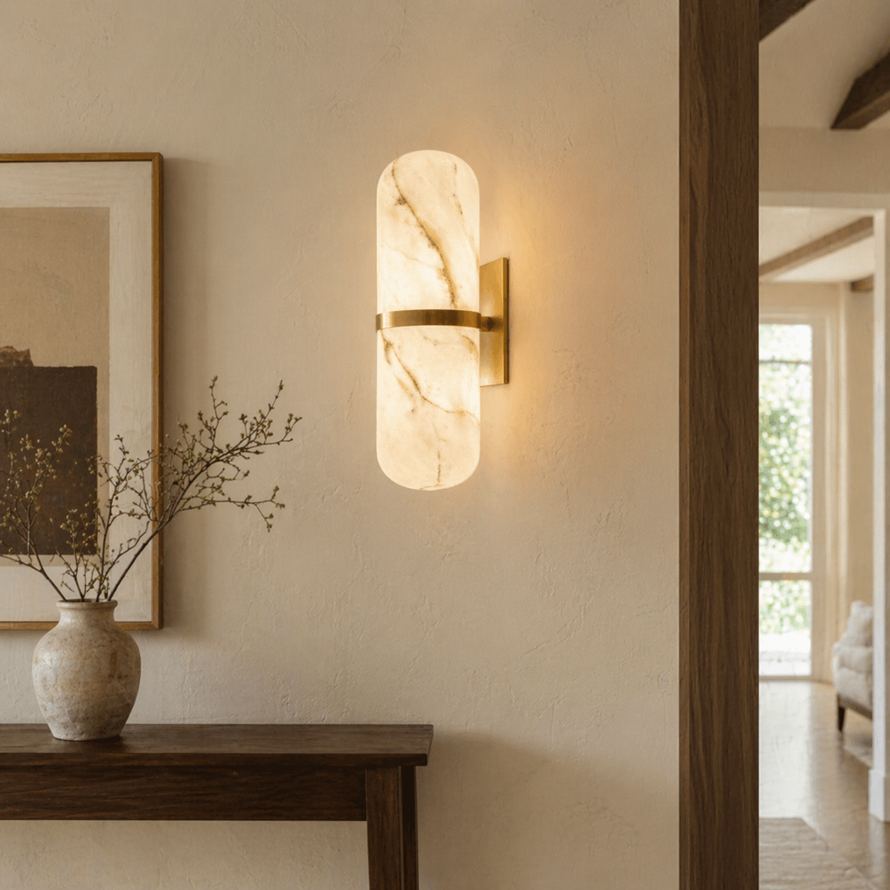 Sofia Alabaster Pill Wall Sconce - Modern 2-Light Dimmable Bathroom Fixture