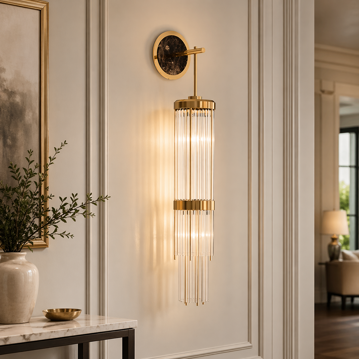 Telar Vertical Crystal Wall Sconce - 48" Tall with 9 Lights