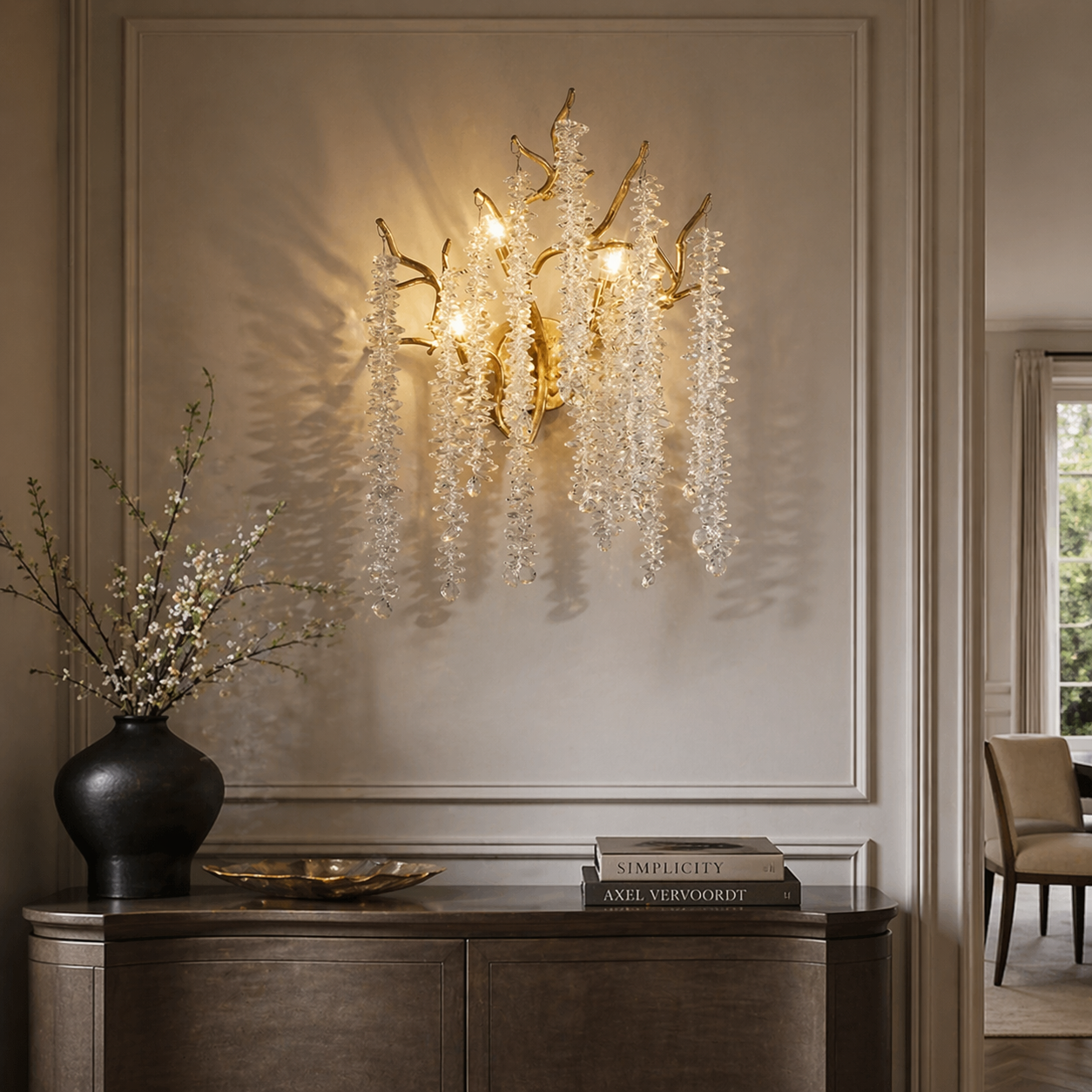 Catherine Crystal Branching Wall Sconce - Champagne Gold K9 Crystal Design