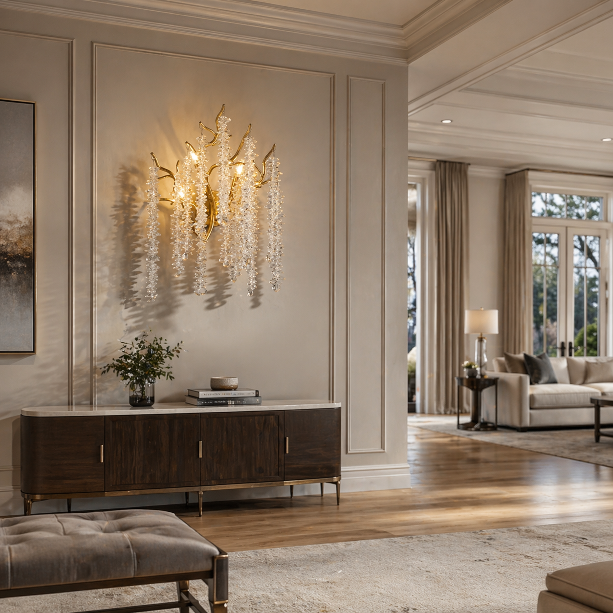 Catherine Crystal Branching Wall Sconce - Champagne Gold K9 Crystal Design