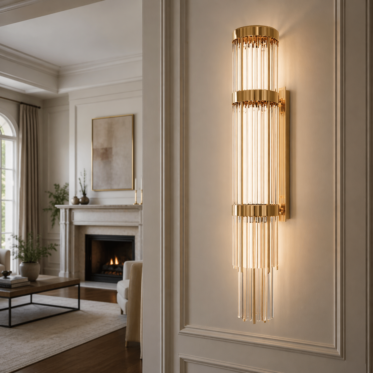 Telar 44.5" Tall Vertical Crystal Wall Sconce - 9-Light Fixture