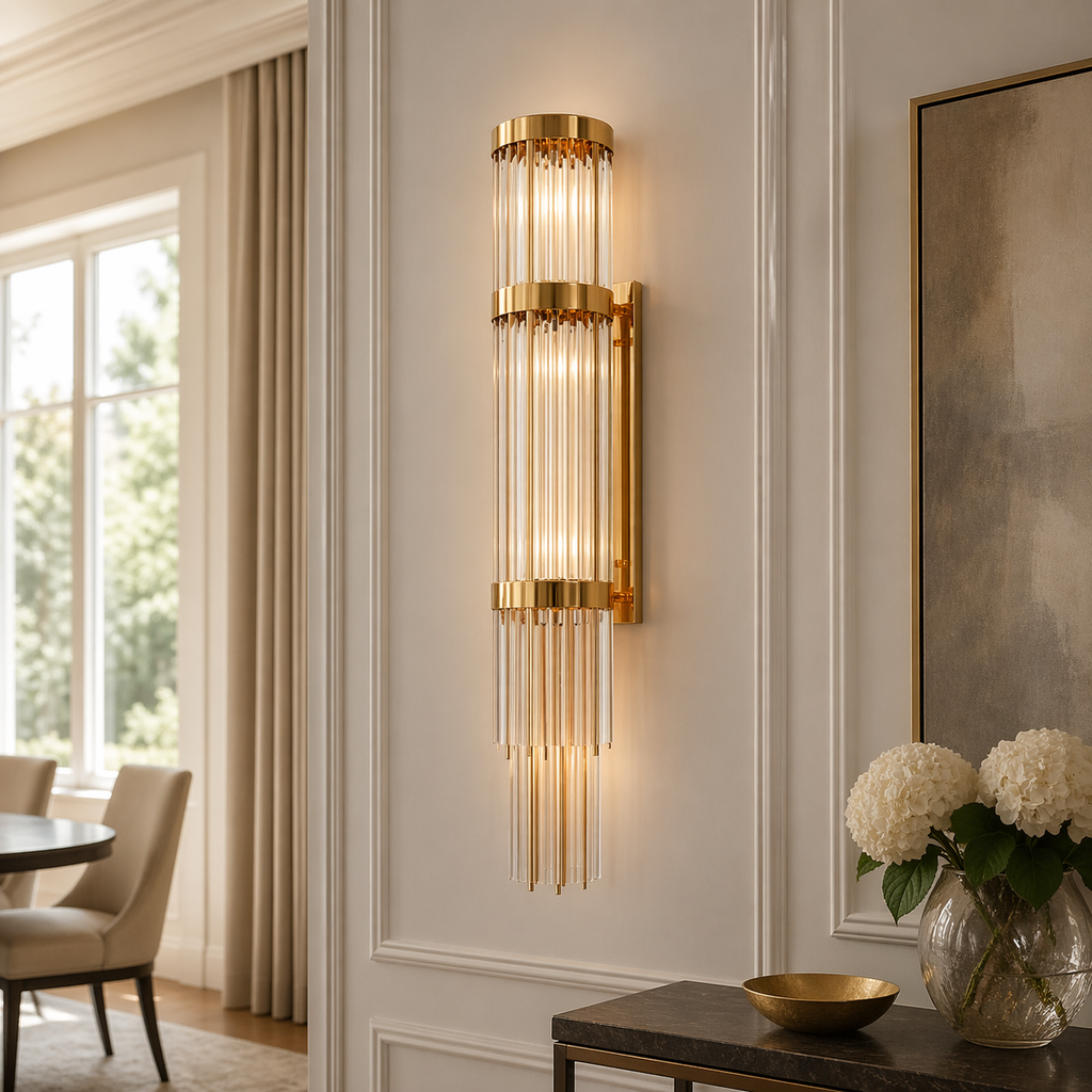 Telar 44.5" Tall Vertical Crystal Wall Sconce - 9-Light Fixture