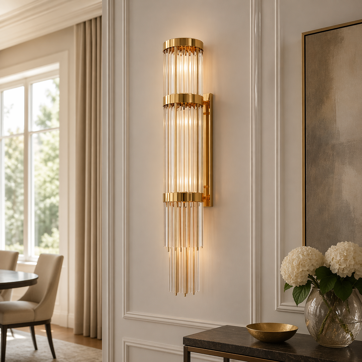 Telar 44.5" Tall Vertical Crystal Wall Sconce - 9-Light Fixture