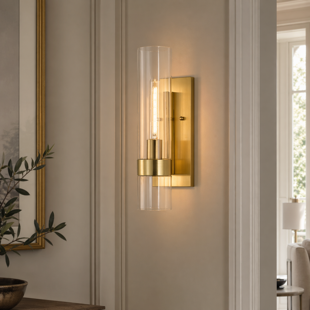 Armature Cylinder Clear Glass Wall Sconce - Single Light