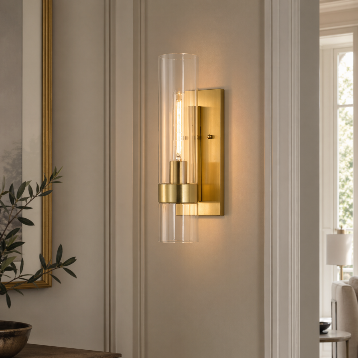 Armature Cylinder Clear Glass Wall Sconce - Single Light