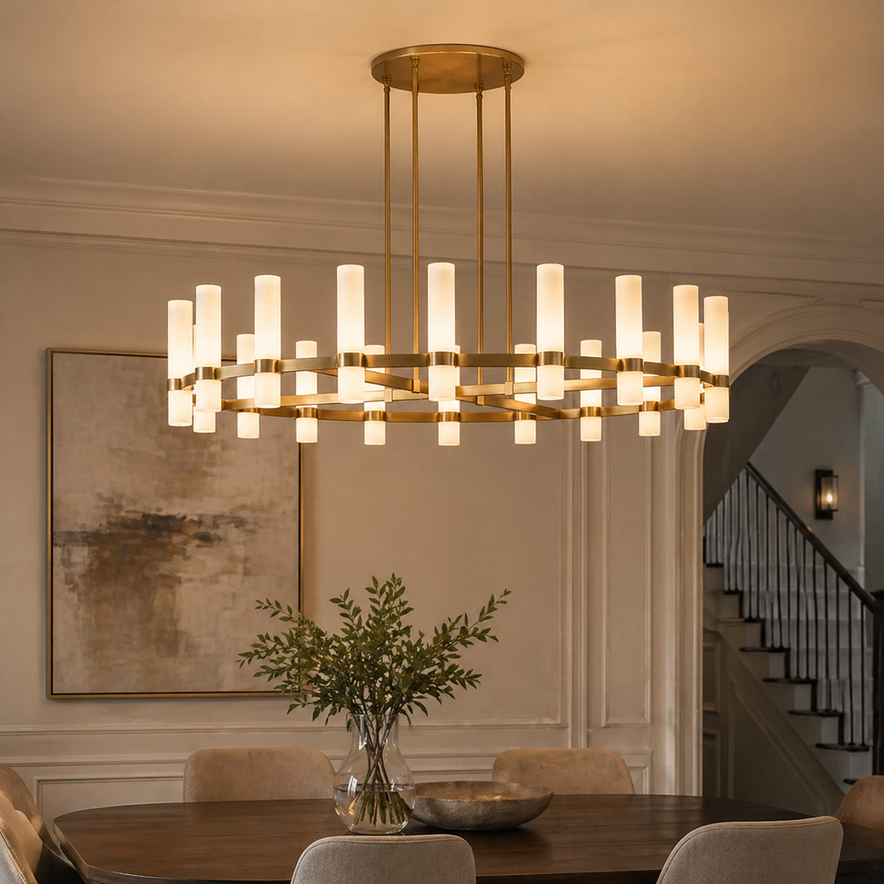 Round Milk Glass Chandelier