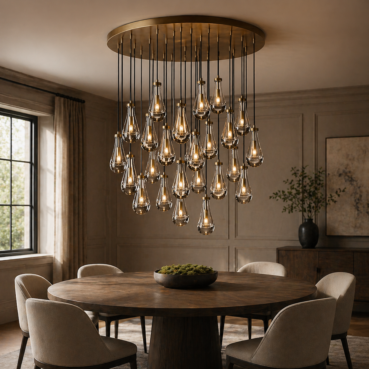 Round Glass Raindrop Chandelier