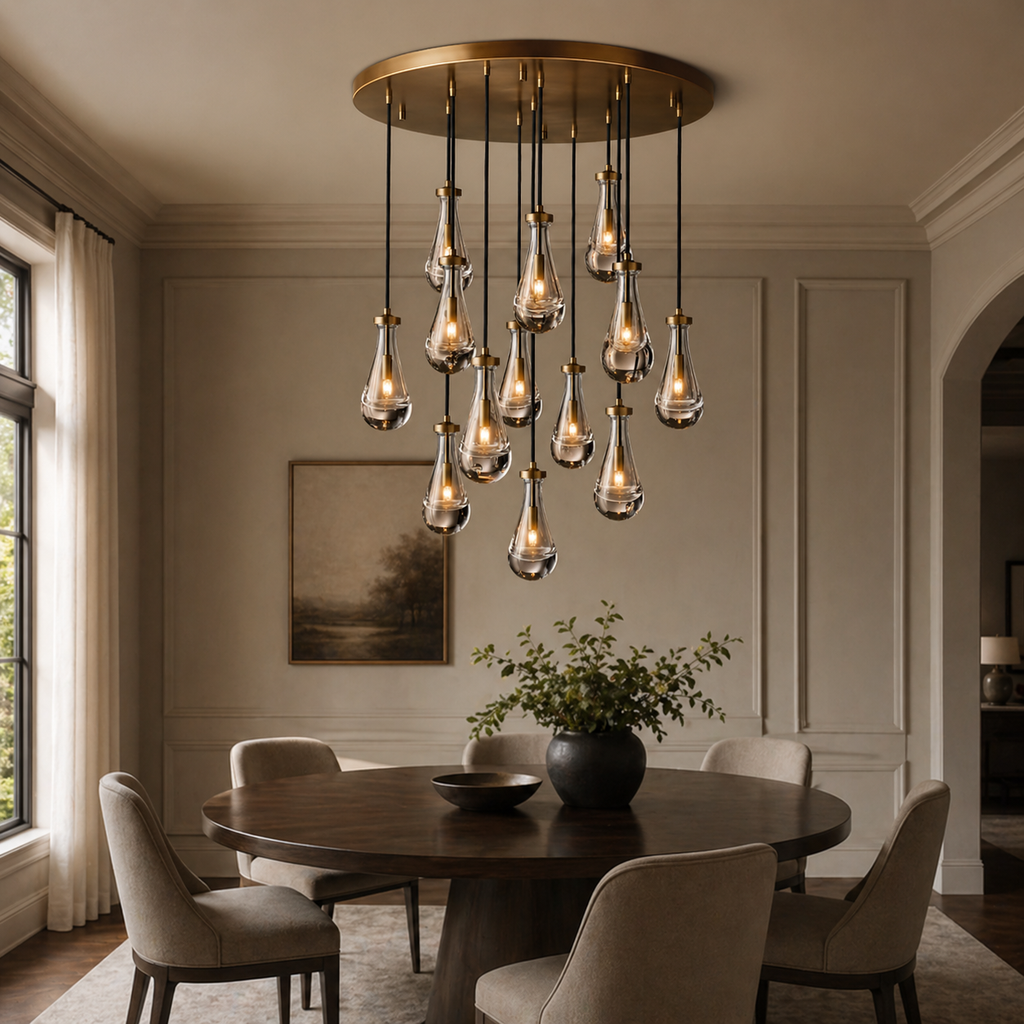 Round Glass Raindrop Chandelier