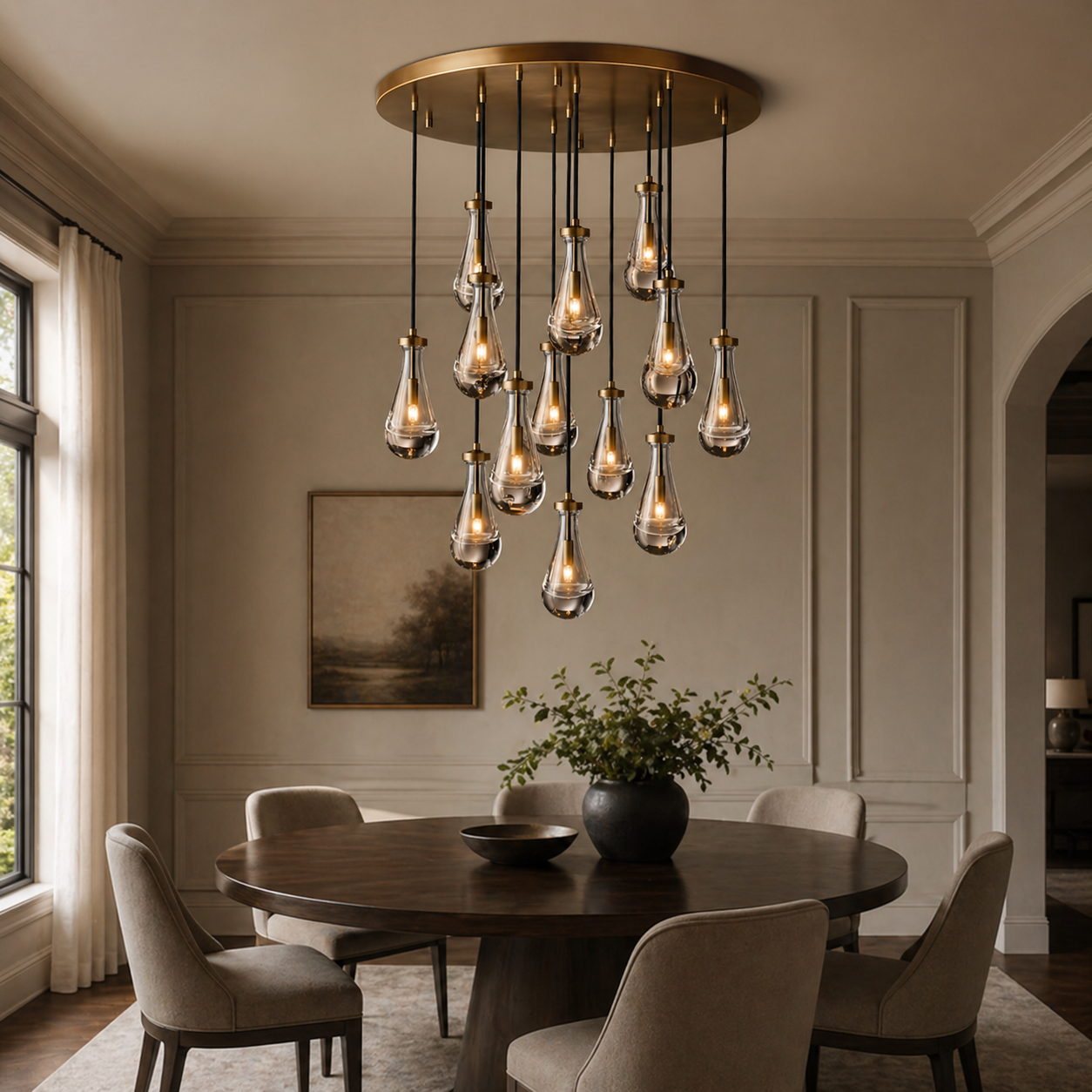 Round Glass Raindrop Chandelier