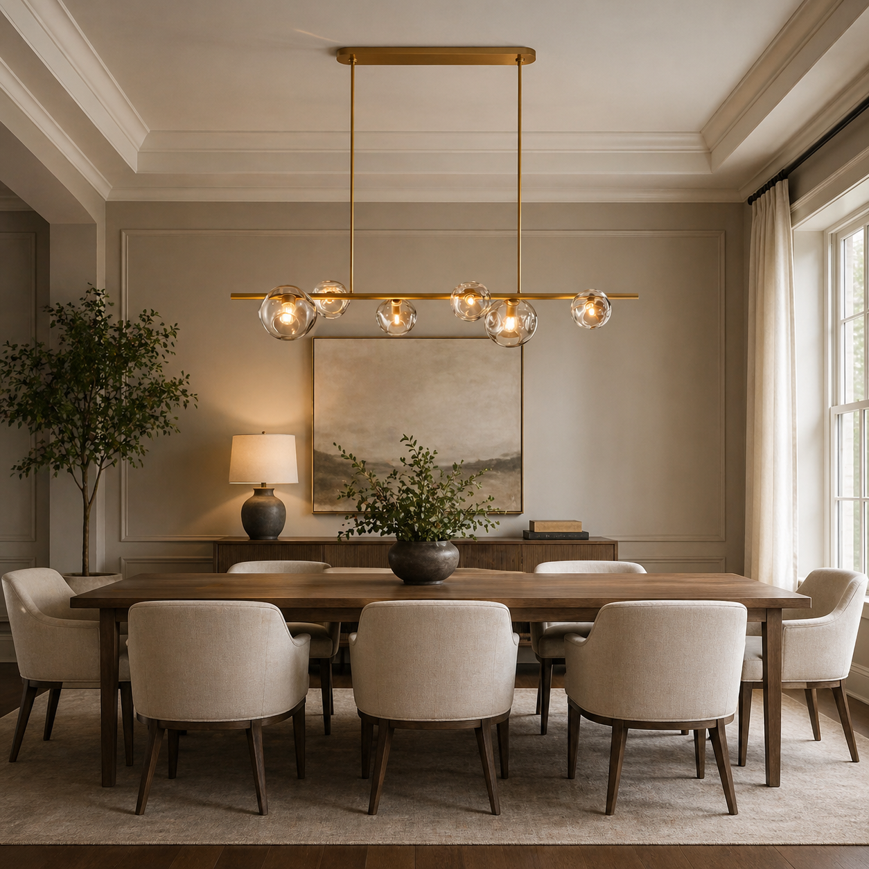 Linear Clear Glass Orb Chandelier