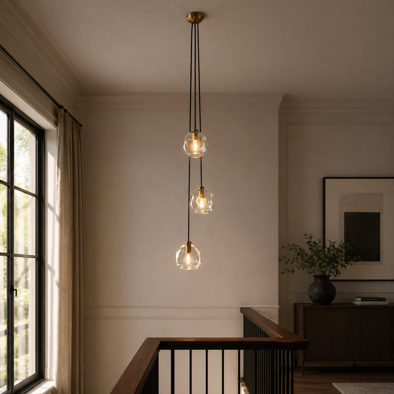 Clear Glass Orb Cascade Pendant Light