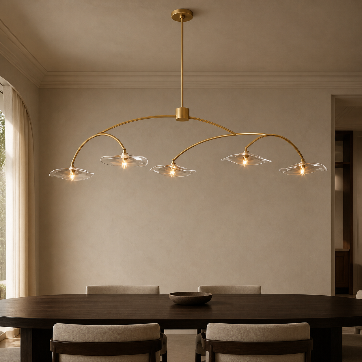 Clear Glass Petal Linear Chandelier