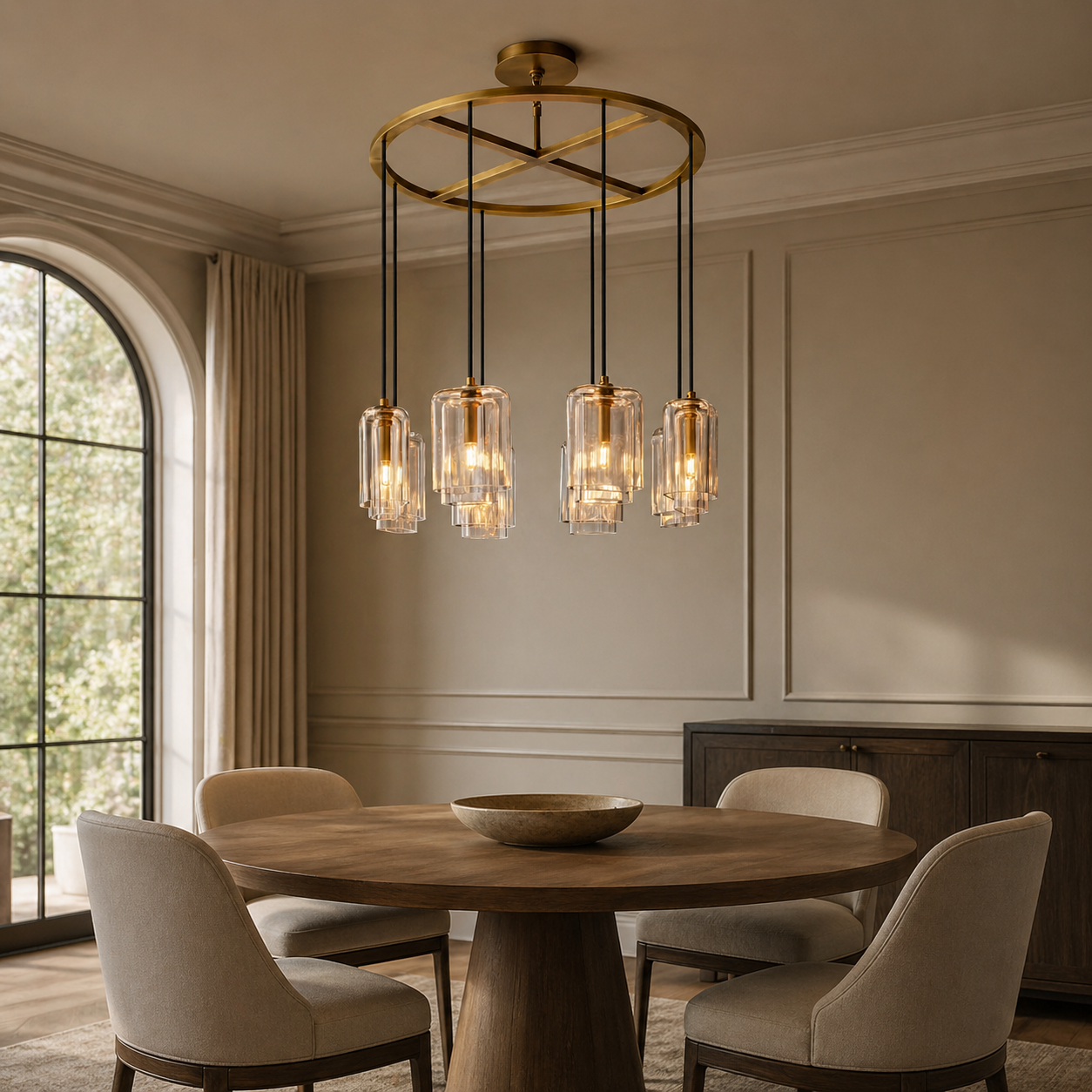 Double-Stacked Clear Glass Round Chandelier