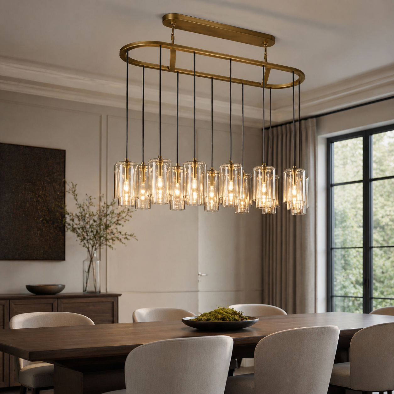 Double-Stacked Clear Glass Linear Chandelier