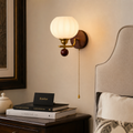 Vintage Wood & Glass Pull-Chain Wall Sconce