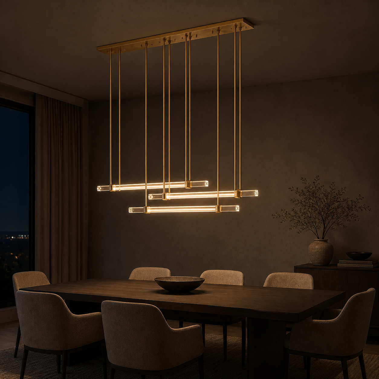 K9 Crystal Triple Bar Linear Chandelier