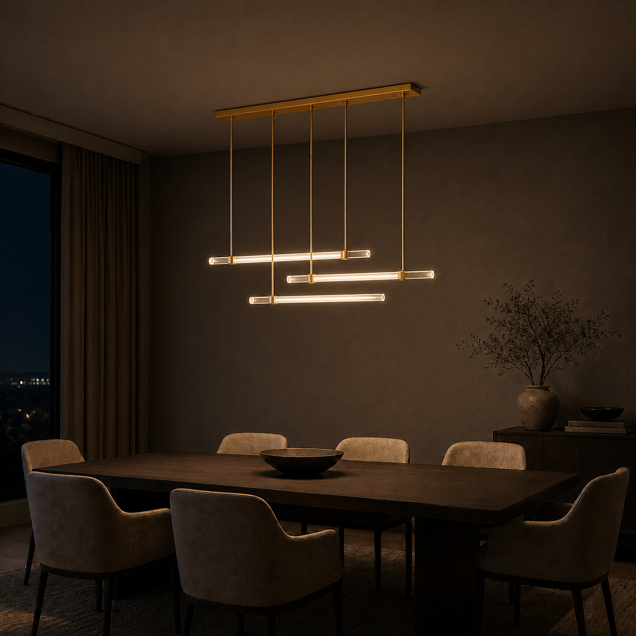 K9 Crystal Triple Bar Linear Chandelier