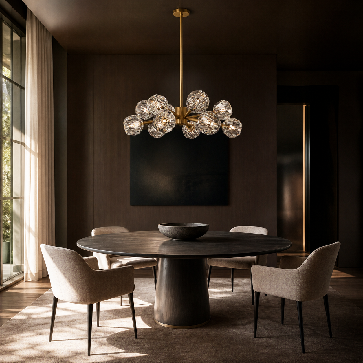 Clear Faceted Glass Round Chandelier