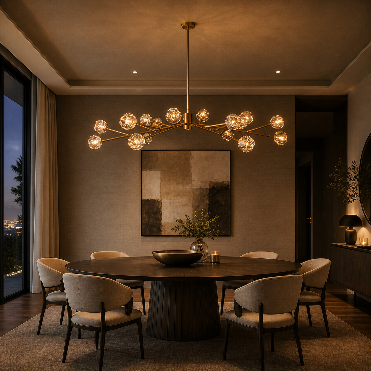 Clear Faceted Glass Round Chandelier