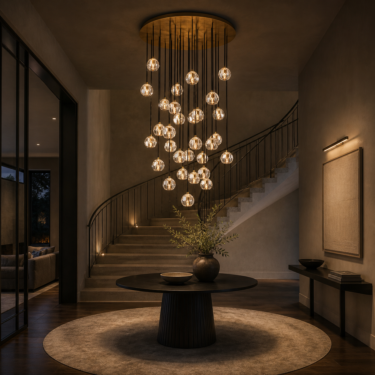 Clear Faceted Glass Round Cluster Chandelier