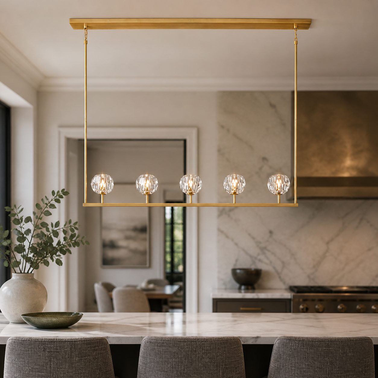 Clear Faceted Glass Linear Chandelier