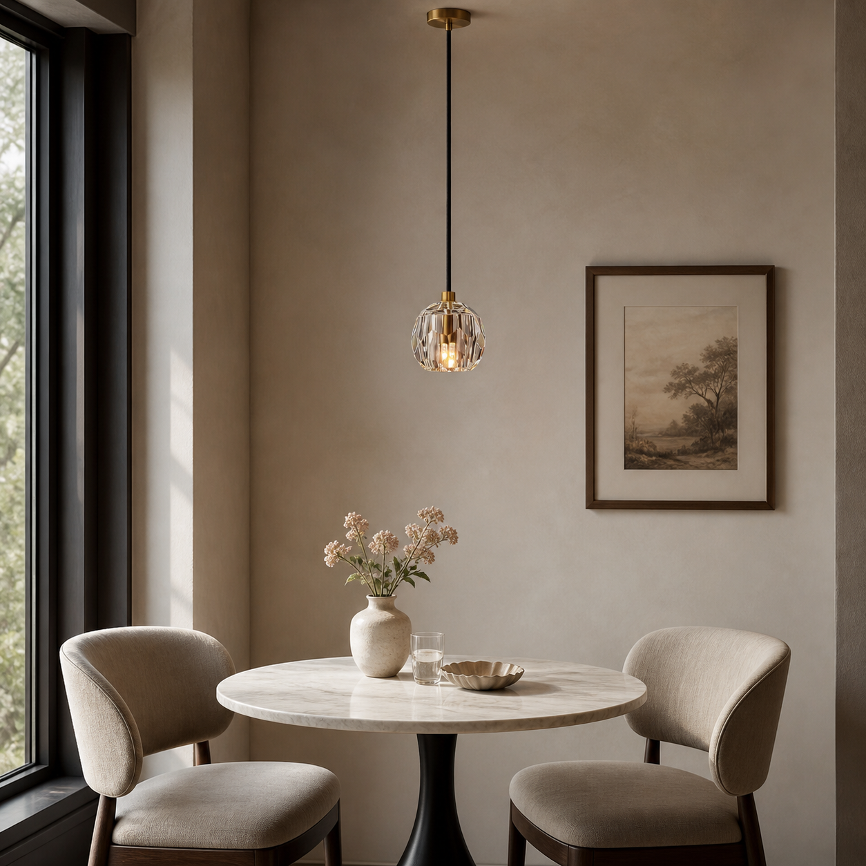 Clear Faceted Glass Cord Pendant Light