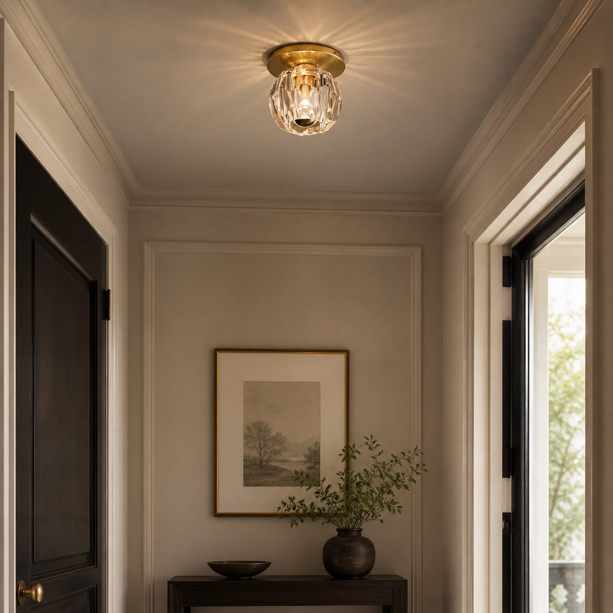 Clear Faceted Glass Petite Flush Mount Ceiling Light
