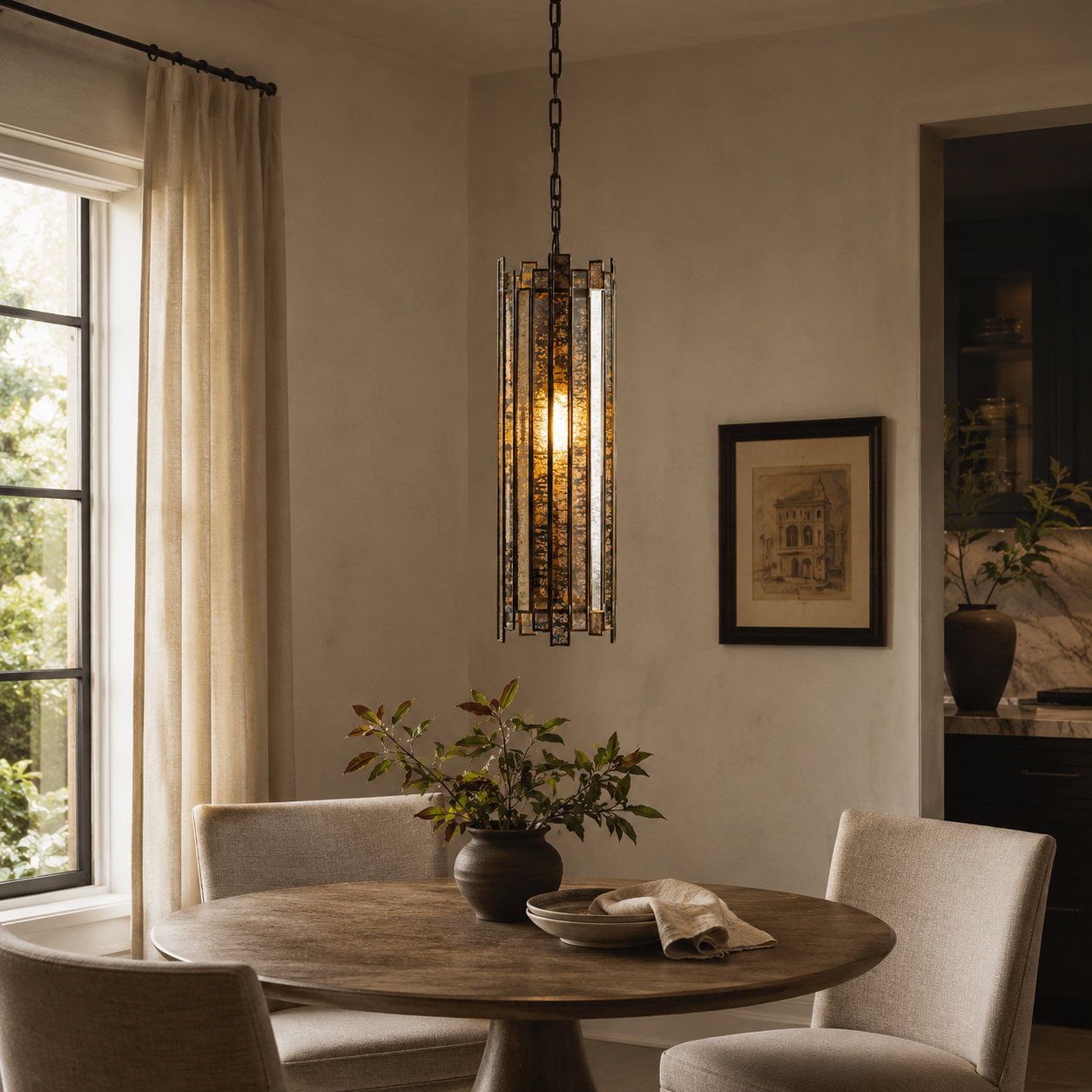 Antique Copper Glass Pendant Light