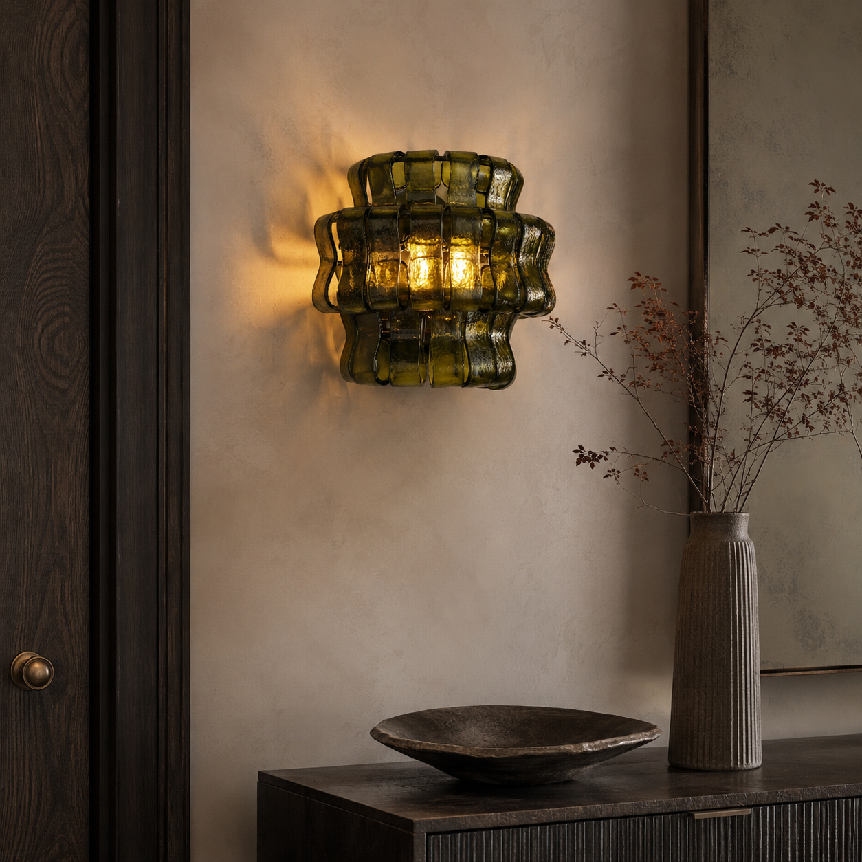 Curved Textured Glass Wall Sconce