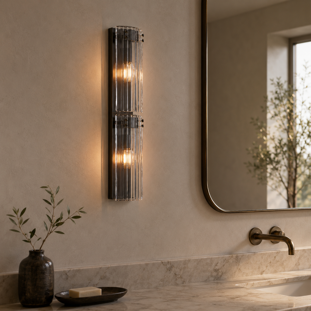 Double Reeded Glass Wall Sconce