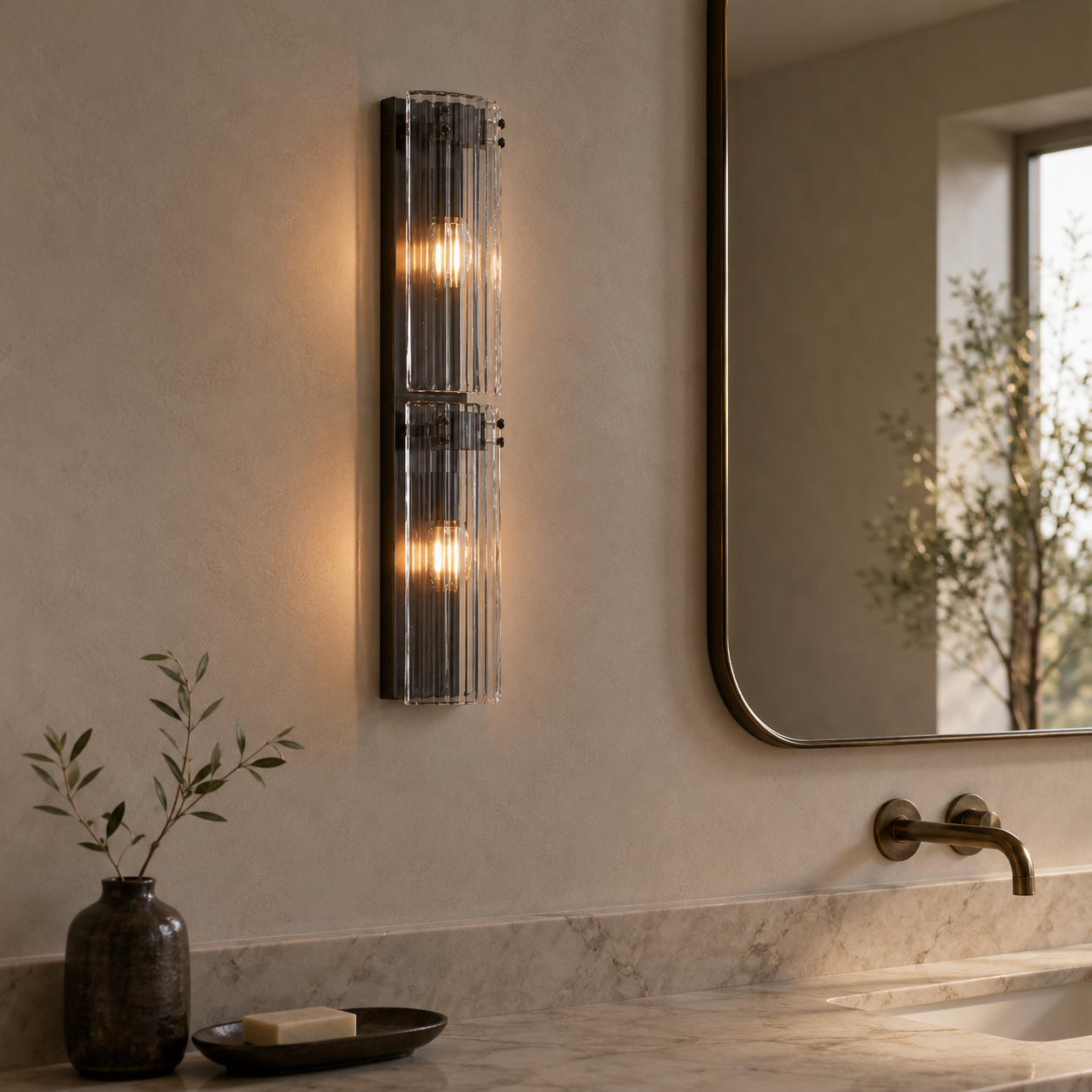 Double Reeded Glass Wall Sconce