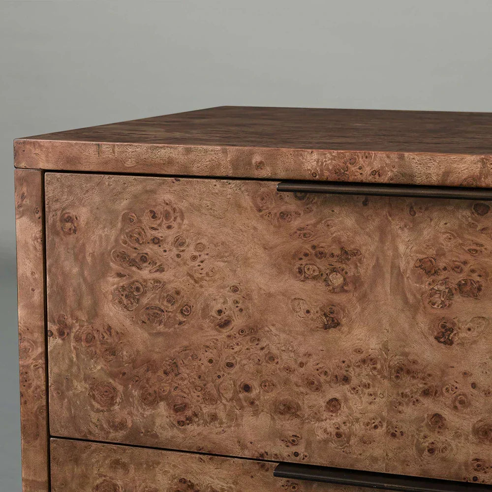 Corey Closed Nightstand Bedside Table with Mappa Burl Wood 2 Drawers