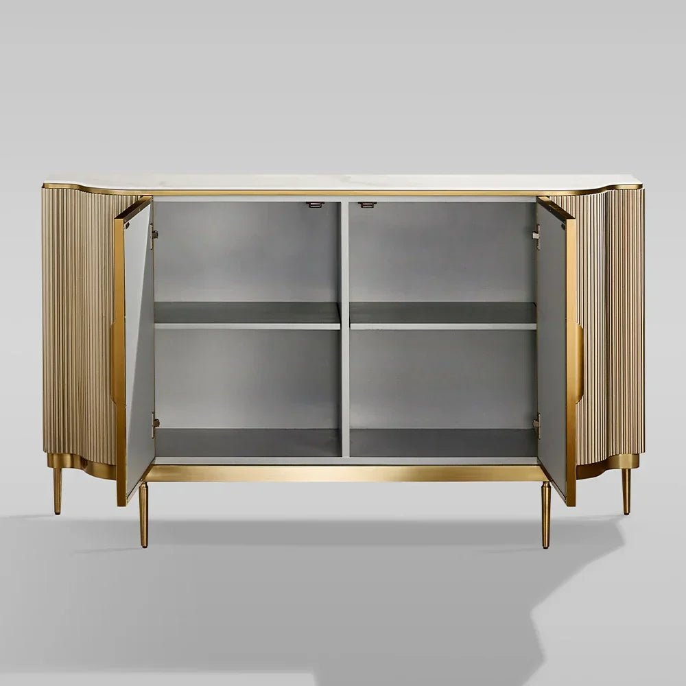 Perla Slate Top Sideboard Luxury Gold Buffet Cabinet With Mother-of-Pearl Door Panel