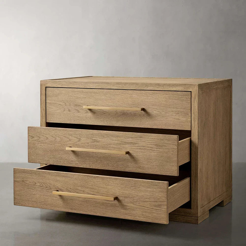 Darwyn Closed Nightstand Wood Bedside Table with Brass Handles Drawer