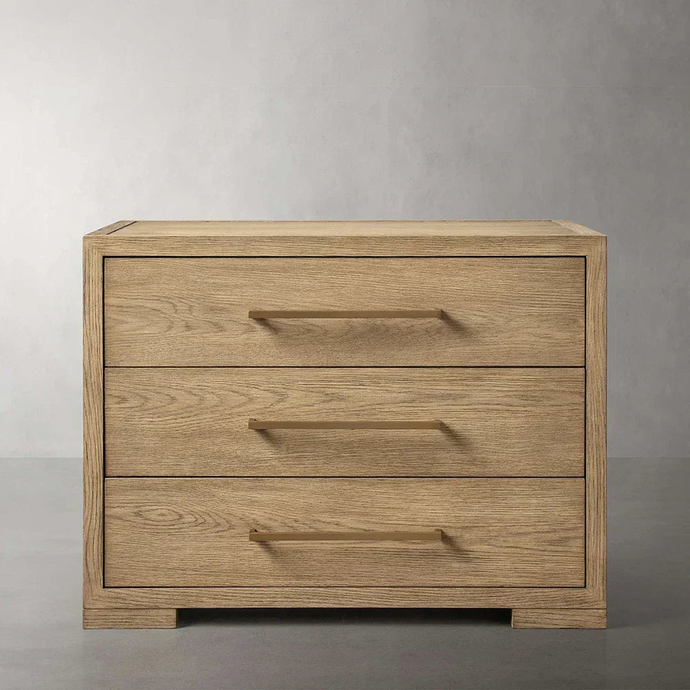 Darwyn Closed Nightstand Wood Bedside Table with Brass Handles Drawer